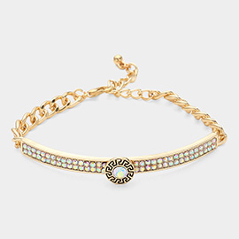 Round Stone Centered Rhinestone Embellished Bracelet