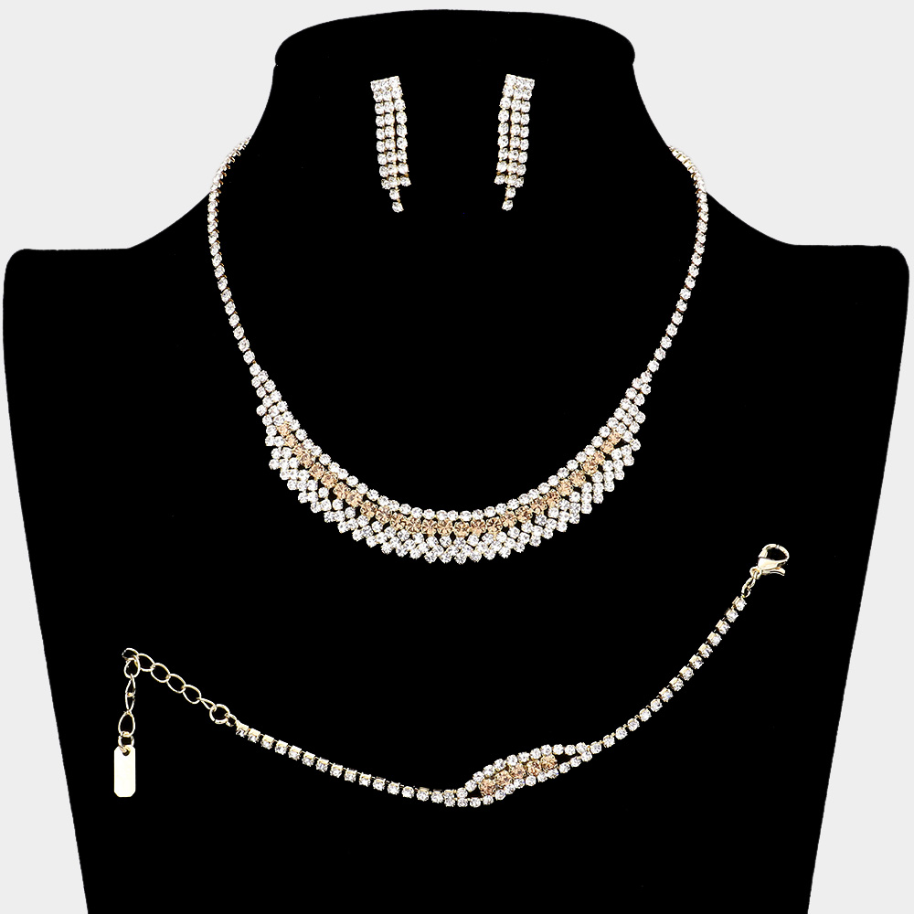 3PCS - Rhinestone Pave Necklace Set