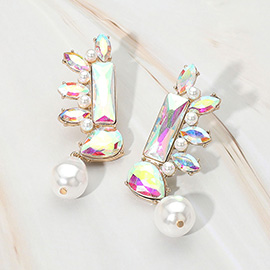 Multi Stone Cluster Teardrop Pearl Link Dangle Evening Earrings