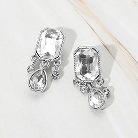 Emerald Cut Stone Accented Round Teardrop Link Dangle Evening Earrings
