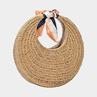 Straw Round Ribbon Handle Tote Bag