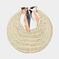 Straw Round Ribbon Handle Tote Bag