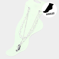 Metal Seahorse Charm Round Bead Link Double Layered Anklet