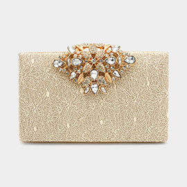 Floral Stone Embellished Glittered Evening Clutch / Crossbody Bag
