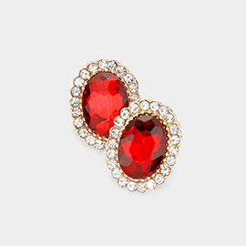 Oval Stone Stud Evening Earrings