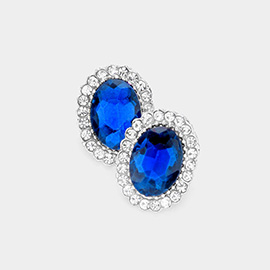 Oval Stone Stud Evening Earrings