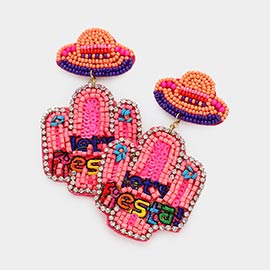 let's Fiesta! Message Felt Back Sequin Beaded Cactus Dangle Earrings