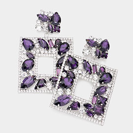 Multi Stone Embellished Square Dangle Evening Earrings