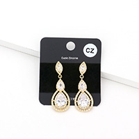 CZ Marquise Teardrop Link Dangle Evening Earrings