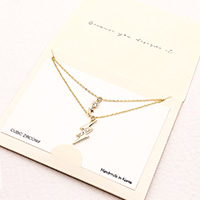 CZ Embellished Metal Lightning Pendant Double Layered Necklace