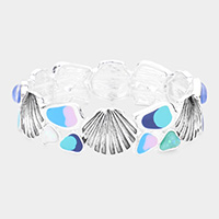 Glittered Bead Enamel Pointed Metal Shell Stretch Bracelet