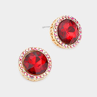 Rhinestone Trimmed Round Stone Stud Evening Earrings