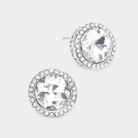 Rhinestone Trimmed Round Stone Stud Evening Earrings