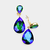 Double Teardrop Stone Link Clip on Evening Earrings