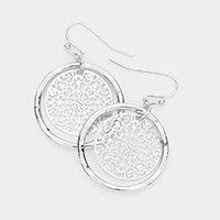 Filigree Brass Metal Circle Dangle Earrings