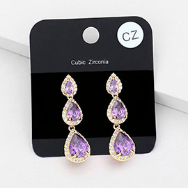 Cubic Zirconia Triple Teardrop Link Evening Earrings