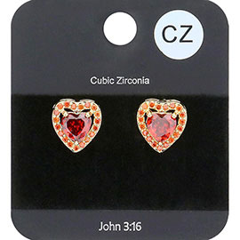 CZ Stone Heart Stud Earrings