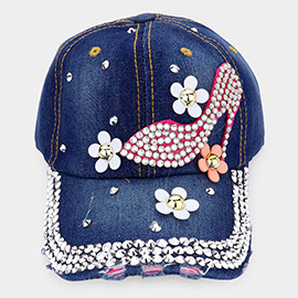 Bling Flower Heel Baseball Cap