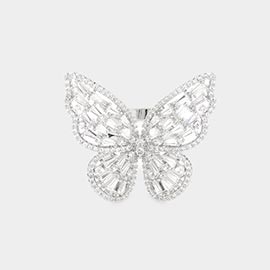 Glass Stone Accented CZ Pave Butterfly Stretch Ring