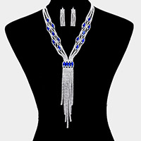 Rhinestone Trim Crystal Oval Fringe Necklace