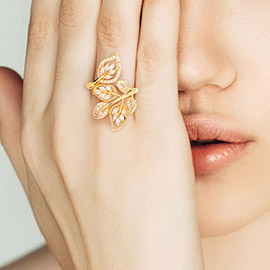 CZ Stone Pave Leaf Ring
