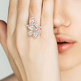 CZ Stone Pave Leaf Ring