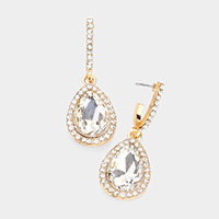 Rhinestone Trimmed Teardrop Stone Dangle Evening Earrings