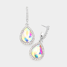 Rhinestone Trimmed Teardrop Stone Dangle Evening Earrings