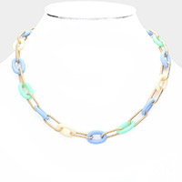 Oval Celluloid Acetate Metal Link Necklace