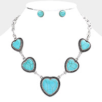 Heart Shape Natural Stone Pendants Accented Necklace