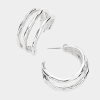 Hammered Textured Metal Hoop Earrings 