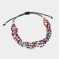 Multi Layered Beaded Adjustable Cinch Pull Tie Bracelet