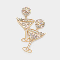 Rhinestone Pearl Paved Cocktail Dangle Earrings