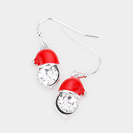 Stone Accented Mini Santa Hat Dangle Earrings