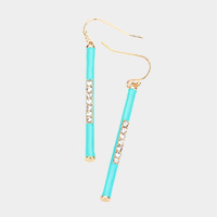 Stone Embellished Enamel Bar Dangle Earrings