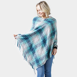 Plaid Check Poncho With Tassel