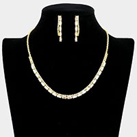 Rectangle Stone Accented Rhinestone Necklace