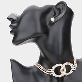 Rhinestone Pave Open Circle Link Accented Choker Necklace