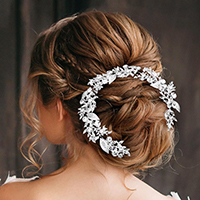 Stone Embellished Leaf Cluster Bun Wrap Headpiece