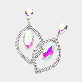 Teardrop Marquise Stone Accented Dangle Evening Earrings