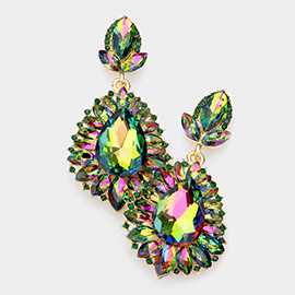 Teardrop Accented Marquise Stone Trimmed Dangle Evening Earrings