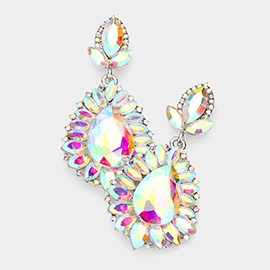 Teardrop Accented Marquise Stone Trimmed Dangle Evening Earrings