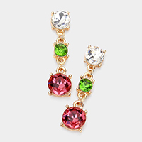 Triple Round Stone Link Dangle Evening Earrings