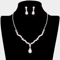 Teardrop Stone Accented Crystal Rhinestone Paved Necklace