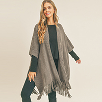 Trim Detail Fringe Kimono Poncho