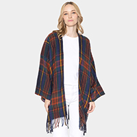 Plaid Check Patterned Poncho