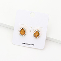 Teardrop Stone Accented Stud Earrings