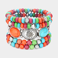 5PCS - Natural Stone Western Style Multi Layered Bracelets