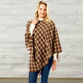 Diamond Pattern Knitted Poncho