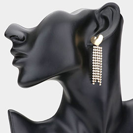 Heart Rhinestone Pave Fringe Down Evening Earrings